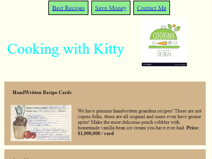 screenshot of Cooking with Kitty, one of my first projects