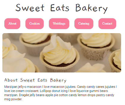 screenshot of Sweet Treats website, an early project